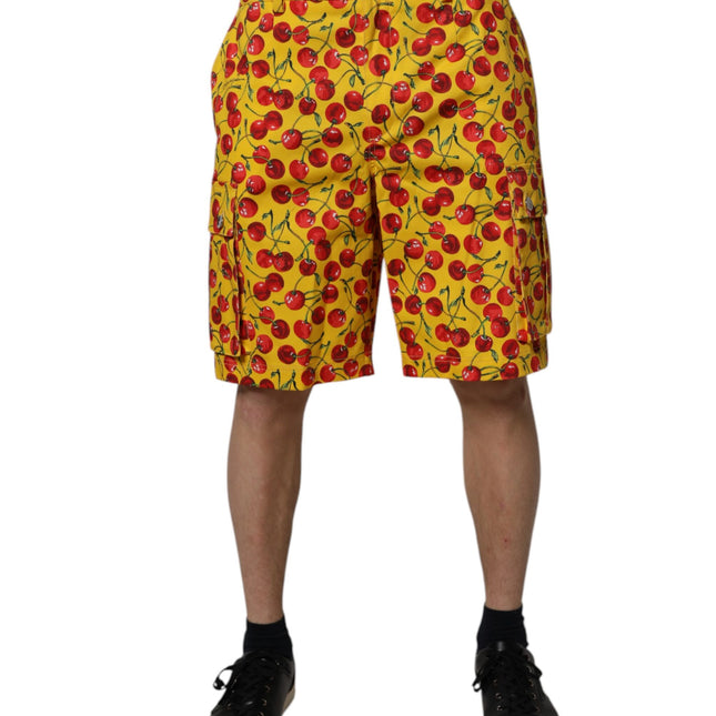 Dolce & Gabbana Yellow Cherry Print Cotton Men Bermuda Shorts