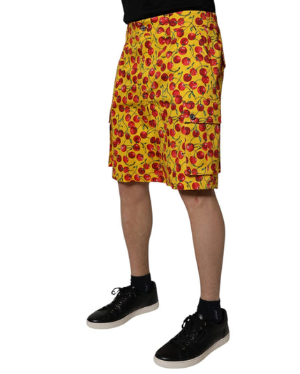 Dolce & Gabbana Yellow Cherry Print Cotton Men Bermuda Shorts
