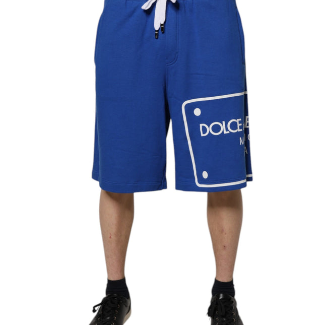 Dolce & Gabbana Blue Logo Cotton Bermuda Sweatshorts Shorts