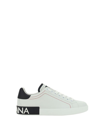 Dolce & Gabbana White Calf Leather Bos Taurus Low Top Sneakers