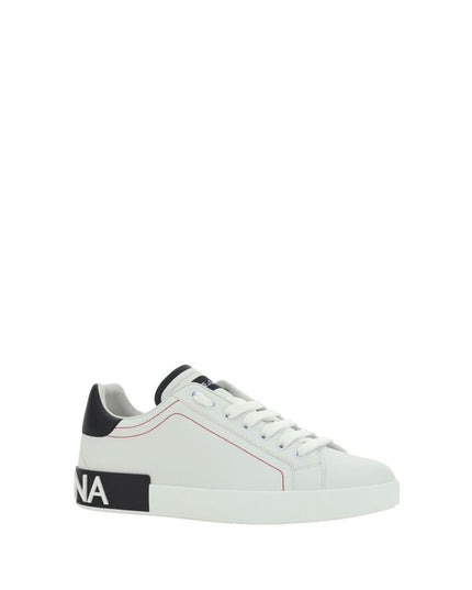 Dolce & Gabbana White Calf Leather Bos Taurus Low Top Sneakers