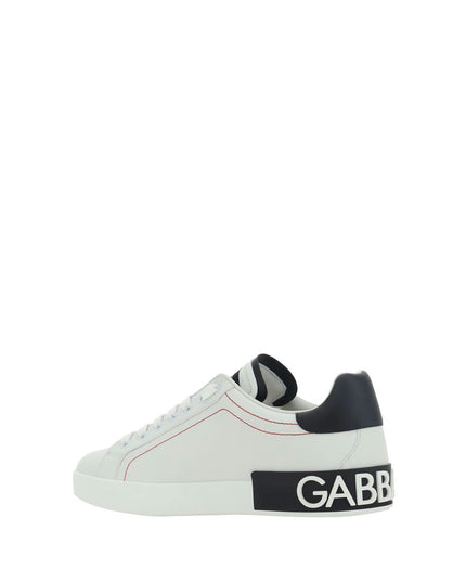 Dolce & Gabbana White Calf Leather Bos Taurus Low Top Sneakers
