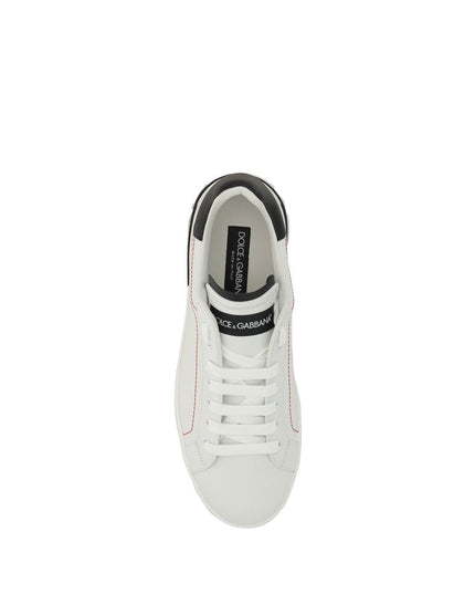 Dolce & Gabbana White Calf Leather Bos Taurus Low Top Sneakers