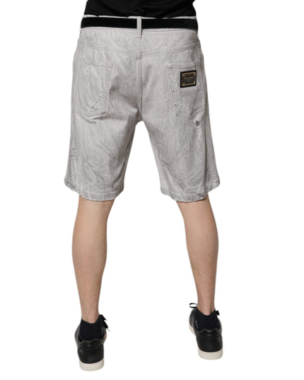 Dolce & Gabbana Light Gray Tattered Men Denim Bermuda Shorts