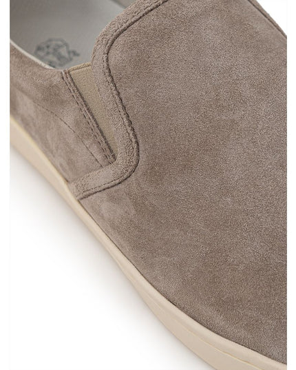 Brunello Cucinelli Beige Leather Slip-On Loafers