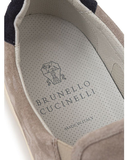 Brunello Cucinelli Beige Leather Slip-On Loafers