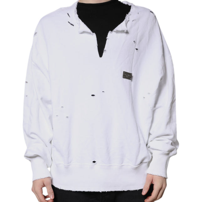 Dolce & Gabbana White Cotton Men Pullover Sweatshirt Sweater