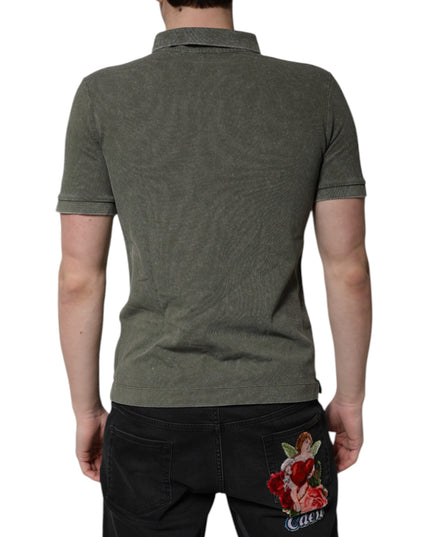 Dolce & Gabbana Army Green Logo Plaque Cotton Polo Shirt T-shirt