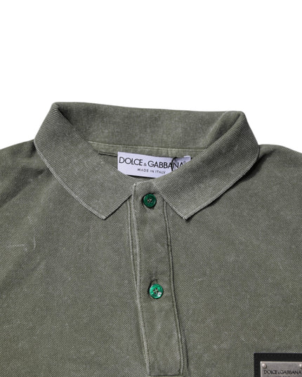 Dolce & Gabbana Army Green Logo Plaque Cotton Polo Shirt T-shirt