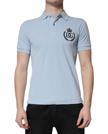 Dolce & Gabbana Sky Blue Cotton Crown Collared Polo T-shirt