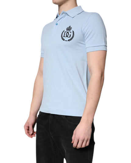 Dolce & Gabbana Sky Blue Cotton Crown Collared Polo T-shirt