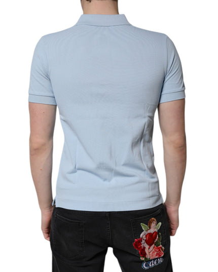 Dolce & Gabbana Sky Blue Cotton Crown Collared Polo T-shirt