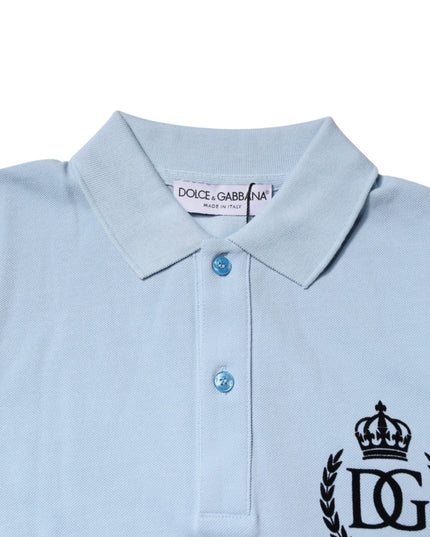 Dolce & Gabbana Sky Blue Cotton Crown Collared Polo T-shirt