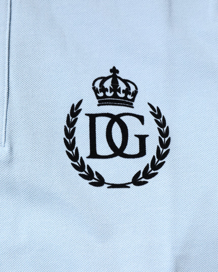 Dolce & Gabbana Sky Blue Cotton Crown Collared Polo T-shirt