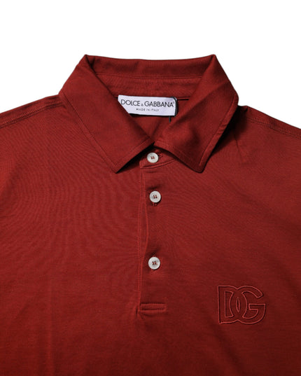 Dolce & Gabbana Red Cotton DG Logo Collared Men Polo T-shirt