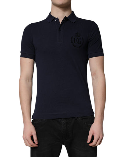 Dolce & Gabbana Dark Blue Cotton Crown Collared Polo T-shirt