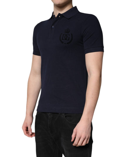 Dolce & Gabbana Dark Blue Cotton Crown Collared Polo T-shirt