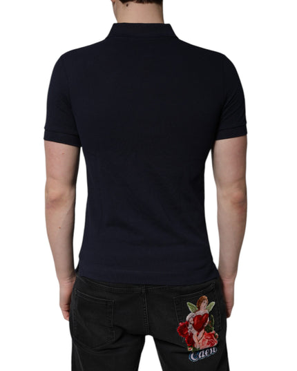 Dolce & Gabbana Dark Blue Cotton Crown Collared Polo T-shirt