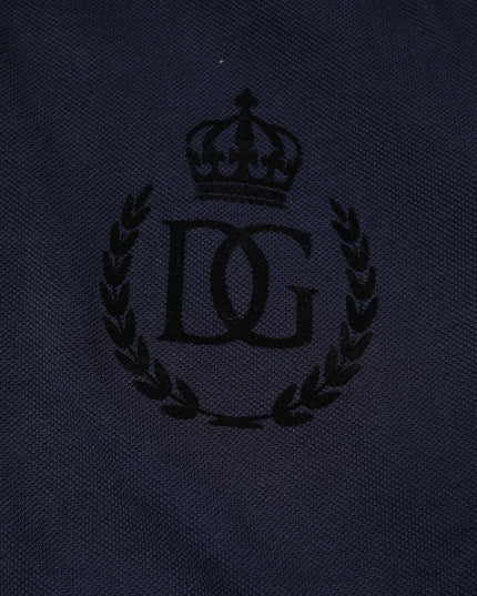 Dolce & Gabbana Dark Blue Cotton Crown Collared Polo T-shirt