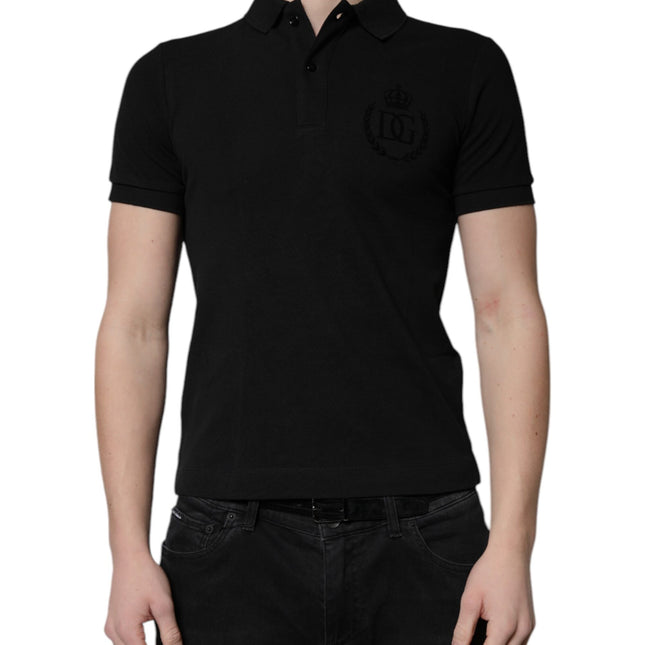 Dolce & Gabbana Black Cotton DG Logo Collared Polo T-shirt