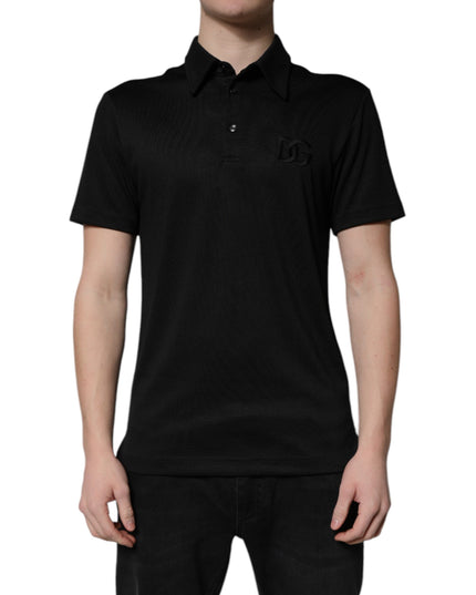 Dolce & Gabbana Black Polyester DG Logo Collared Polo T-shirt