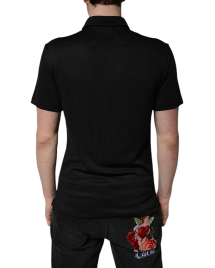 Dolce & Gabbana Black Polyester DG Logo Collared Polo T-shirt