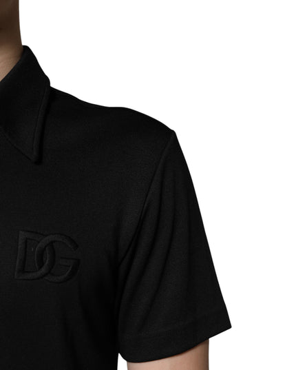 Dolce & Gabbana Black Polyester DG Logo Collared Polo T-shirt