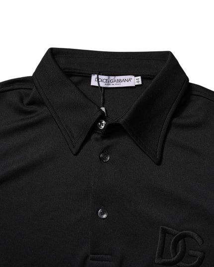 Dolce & Gabbana Black Polyester DG Logo Collared Polo T-shirt