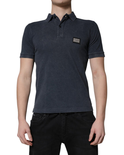 Dolce & Gabbana Dark Blue Logo Plaque Cotton Men Polo Shirt T-shirt
