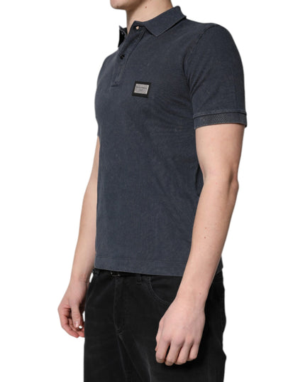 Dolce & Gabbana Dark Blue Logo Plaque Cotton Men Polo Shirt T-shirt