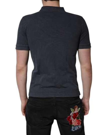 Dolce & Gabbana Dark Blue Logo Plaque Cotton Men Polo Shirt T-shirt