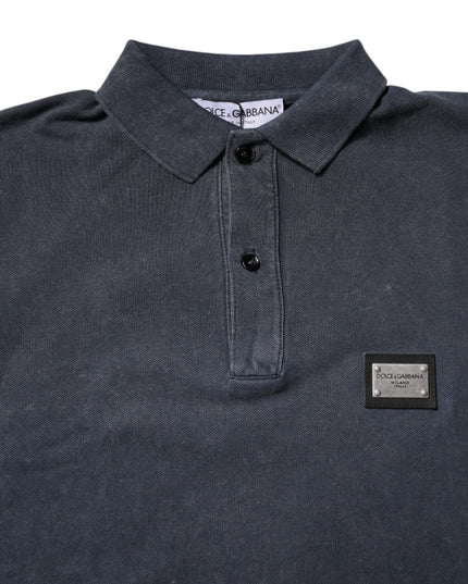 Dolce & Gabbana Dark Blue Logo Plaque Cotton Men Polo Shirt T-shirt