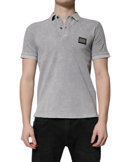 Dolce & Gabbana Gray Logo Plaque Cotton Men Polo Shirt T-shirt