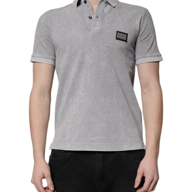 Dolce & Gabbana Gray Logo Plaque Cotton Men Polo Shirt T-shirt