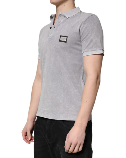 Dolce & Gabbana Gray Logo Plaque Cotton Men Polo Shirt T-shirt