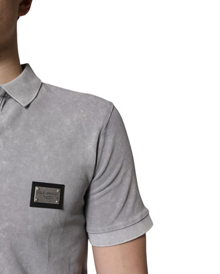 Dolce & Gabbana Gray Logo Plaque Cotton Men Polo Shirt T-shirt