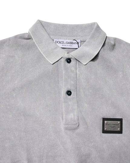 Dolce & Gabbana Gray Logo Plaque Cotton Men Polo Shirt T-shirt