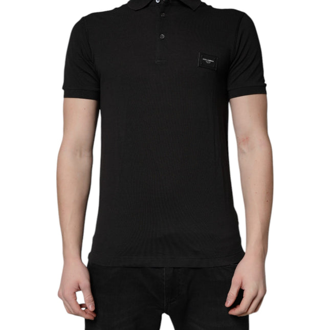 Dolce & Gabbana Dark Gray Logo Plaque Cotton Men Polo Shirt T-shirt