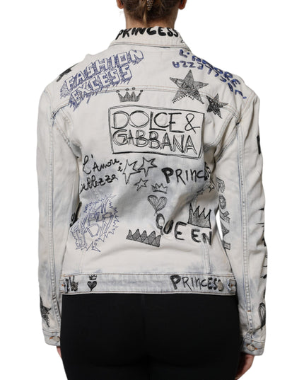 Dolce & Gabbana Light Blue Graffiti Button Down Denim Jacket
