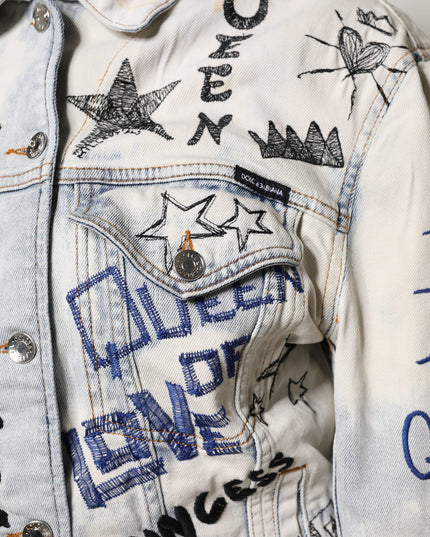 Dolce & Gabbana Light Blue Graffiti Button Down Denim Jacket