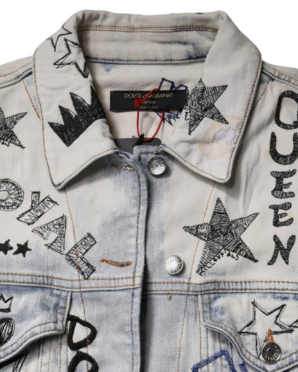 Dolce & Gabbana Light Blue Graffiti Button Down Denim Jacket