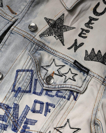 Dolce & Gabbana Light Blue Graffiti Button Down Denim Jacket
