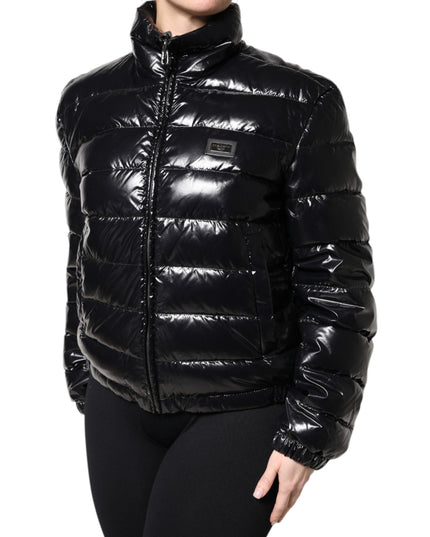 Dolce & Gabbana Black Logo Plaque Full Zip Puffer Jacket