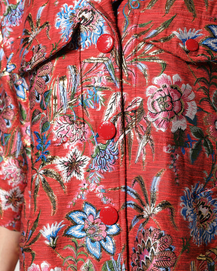 Dolce & Gabbana Red Floral Jacquard Button Down Coat Jacket