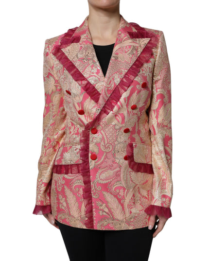 Dolce & Gabbana Pink Gold Jacquard Nylon Coat Blazer Jacket