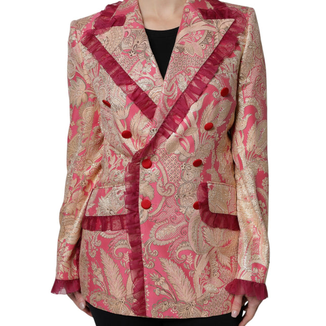 Dolce & Gabbana Pink Gold Jacquard Nylon Coat Blazer Jacket