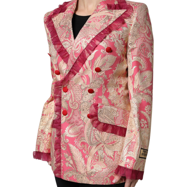 Dolce & Gabbana Pink Gold Jacquard Nylon Coat Blazer Jacket