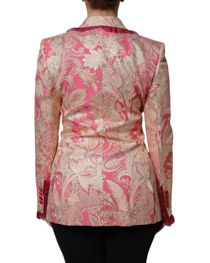 Dolce & Gabbana Pink Gold Jacquard Nylon Coat Blazer Jacket