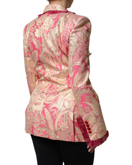 Dolce & Gabbana Pink Gold Jacquard Nylon Coat Blazer Jacket