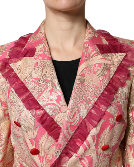 Dolce & Gabbana Pink Gold Jacquard Nylon Coat Blazer Jacket